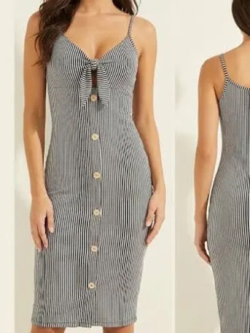 Caution To The Wind Black & White Vertical Stripe Tie-Front Mini Dress